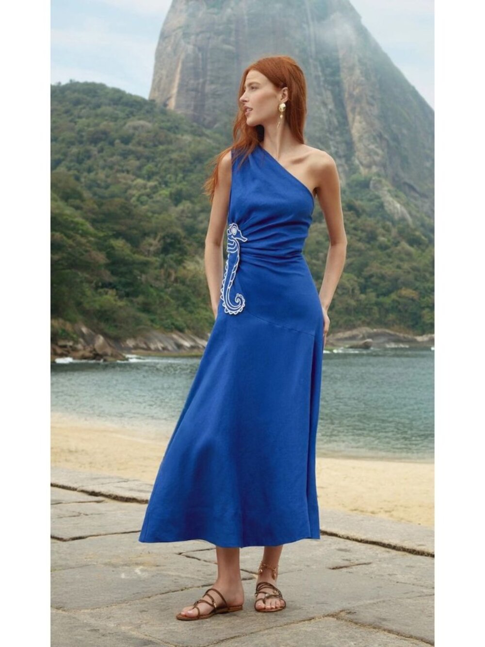NWT Anthropologie Farm Rio Seahorse Maxi Dress Size XS Linen Nautical